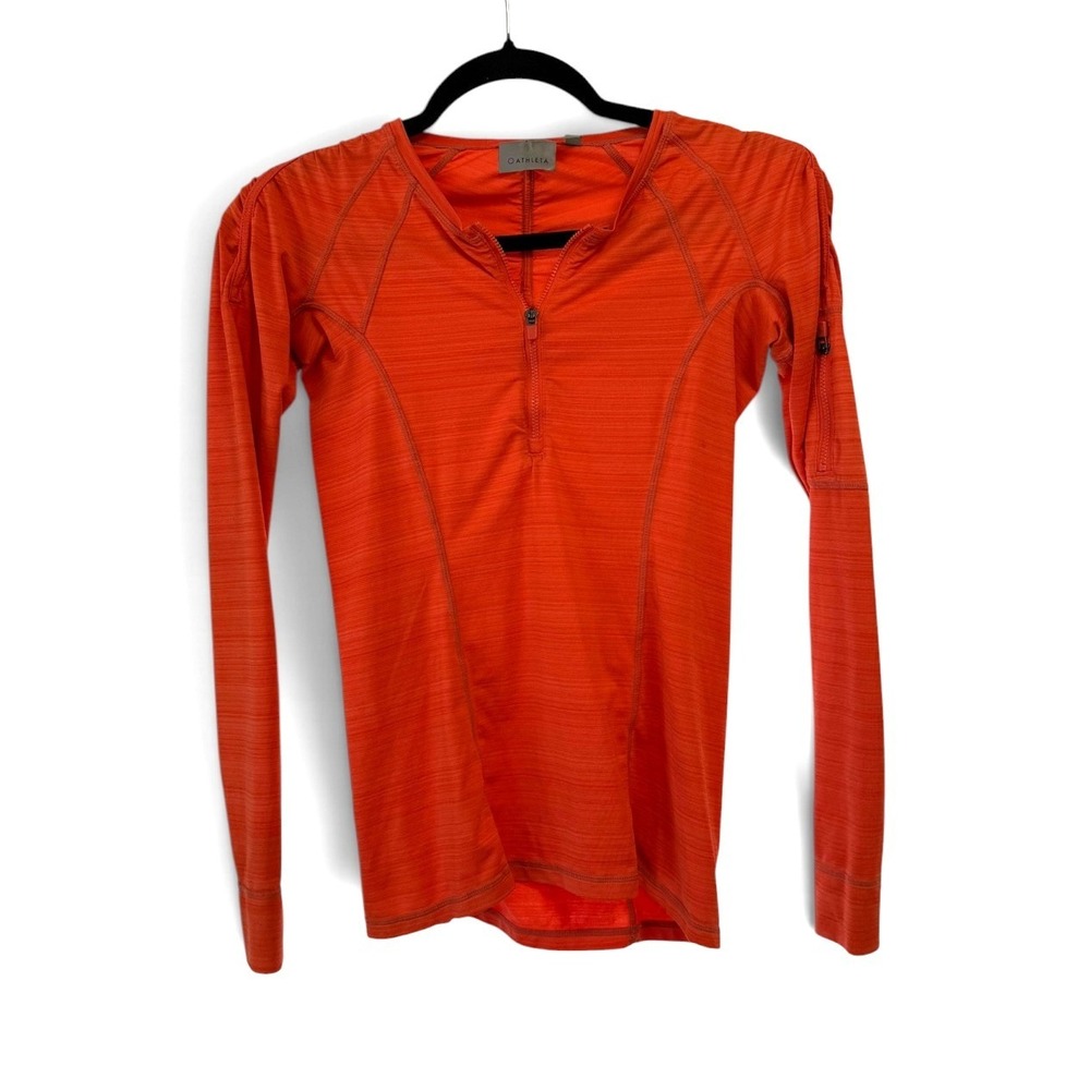 Athleta Womens XXS Orange Space Dye Quarter Zip Long Sleeve Running Top 581610